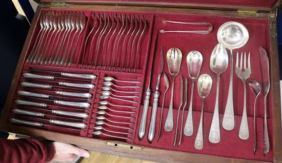 A canteen of early 20th century Portuguese 833 standard silver cutlery for twelve, weighable silver 143.4oz.
